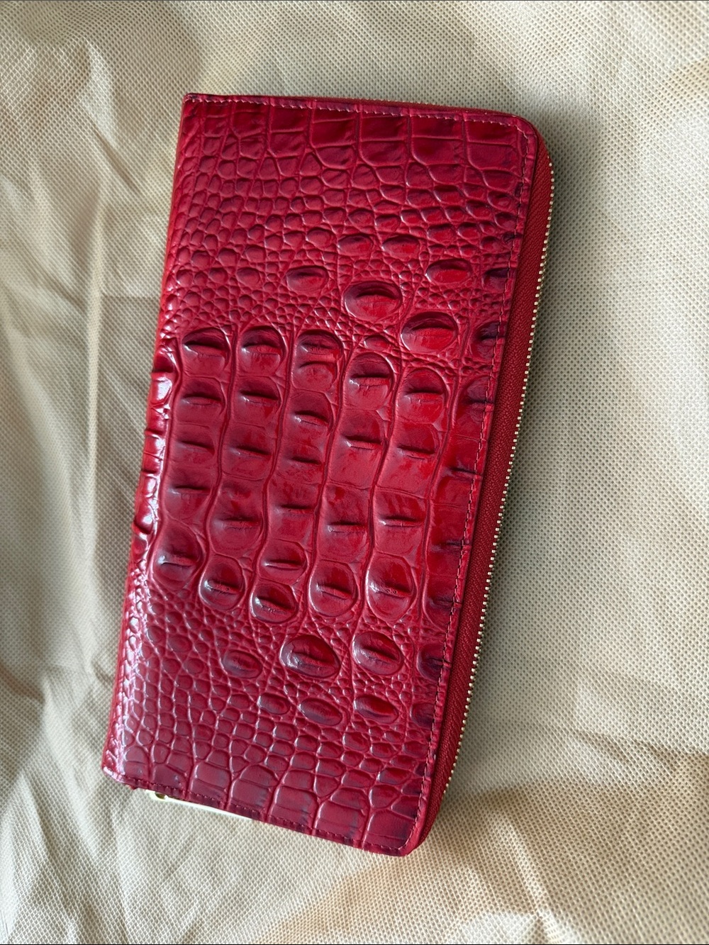 Brahmin Skyler Scarlet Melbourne Genuine Leather Zip Passport Wallet
